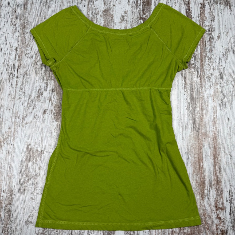 TRUE VTG Y2K Hollister Green Babydoll Top Sz L Cap Sleeve Empire Waist Bell Swan - Picture 2 of 11